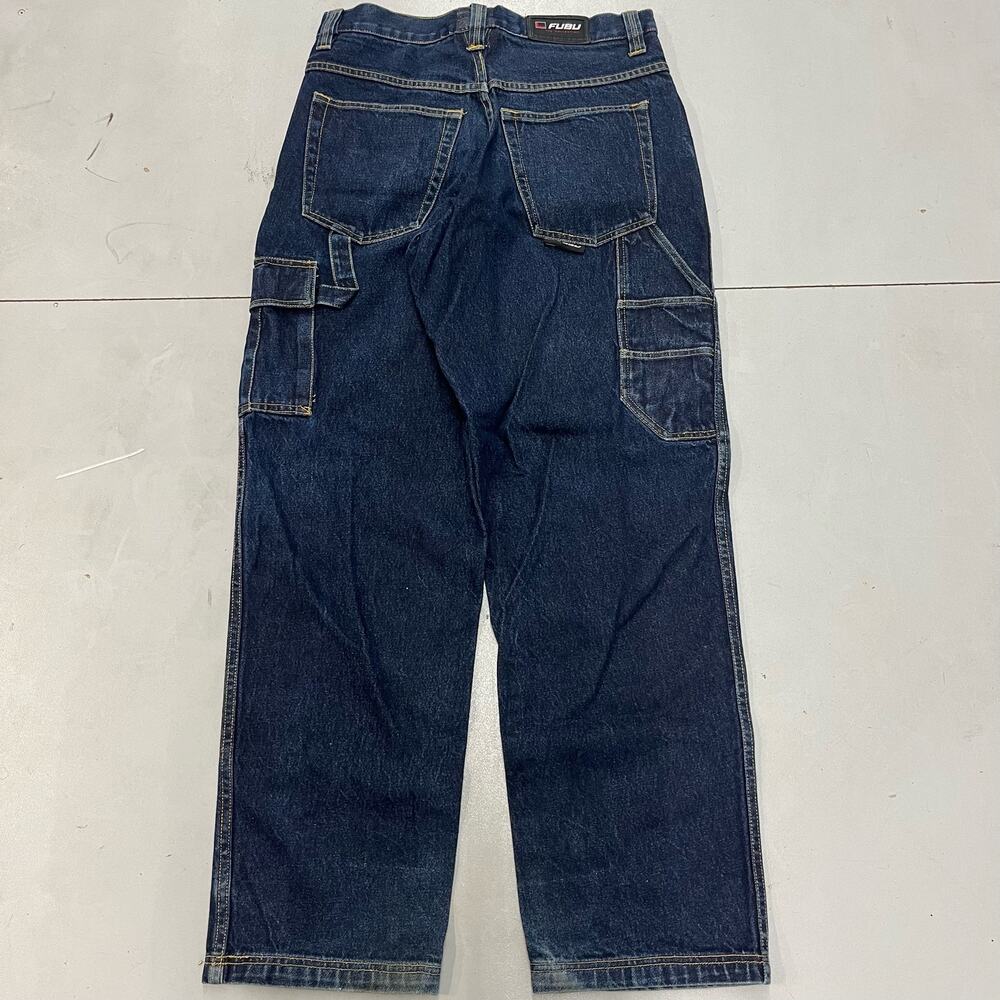 VTG Y2K Fubu Dark Blue Wash Baggy Wide Leg Carpenter Jeans Skater SZ 31x33